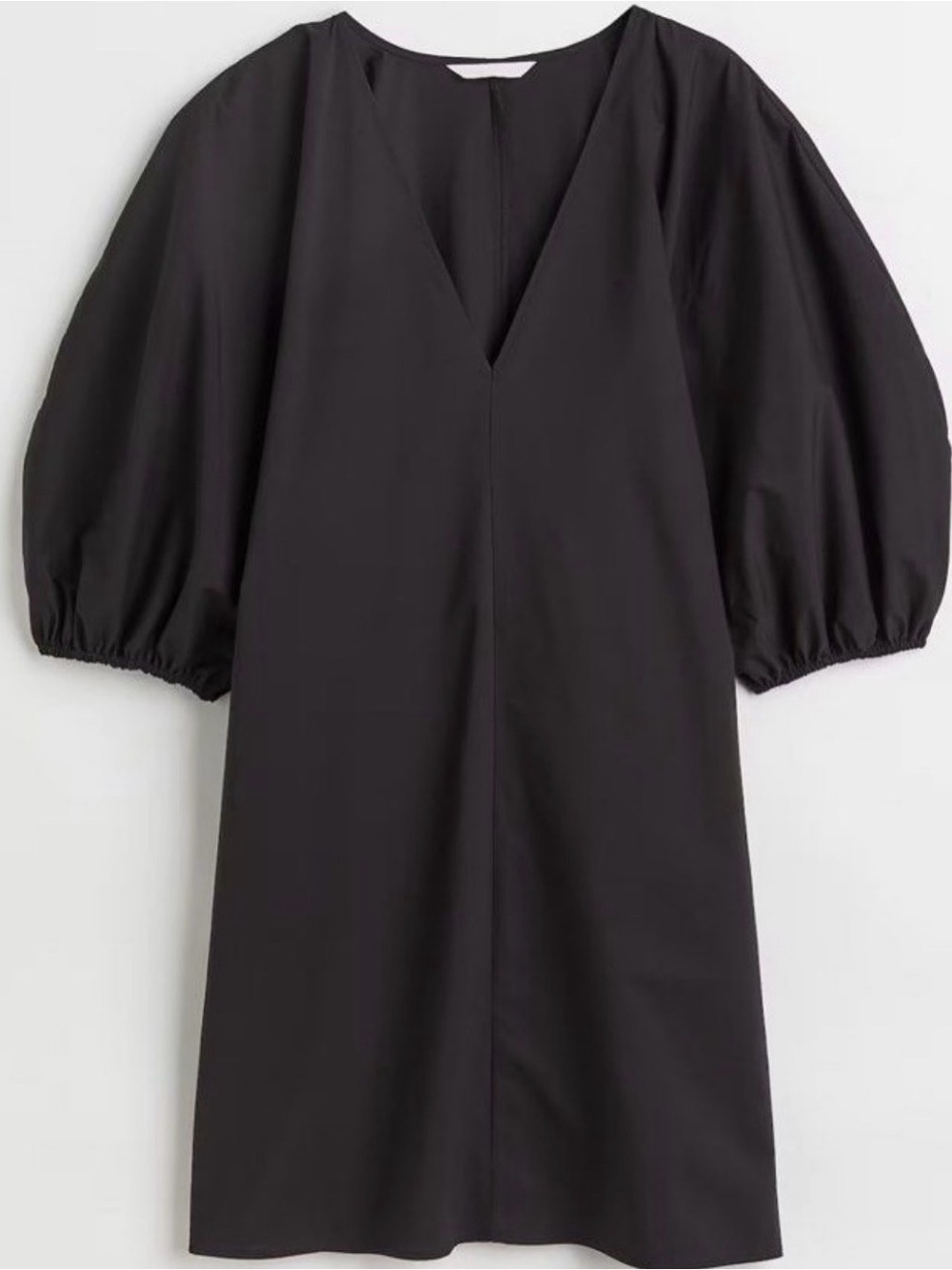 H&M Black Poplin V-Neck Puff Sleeve Tunic Dress Oversized Womens XL